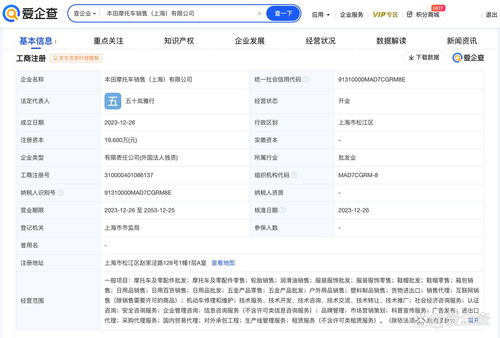 本田在華加速布局 上海新設(shè)摩托車銷售公司，注冊(cè)資本1.96億元聚焦國(guó)內(nèi)貿(mào)易代理